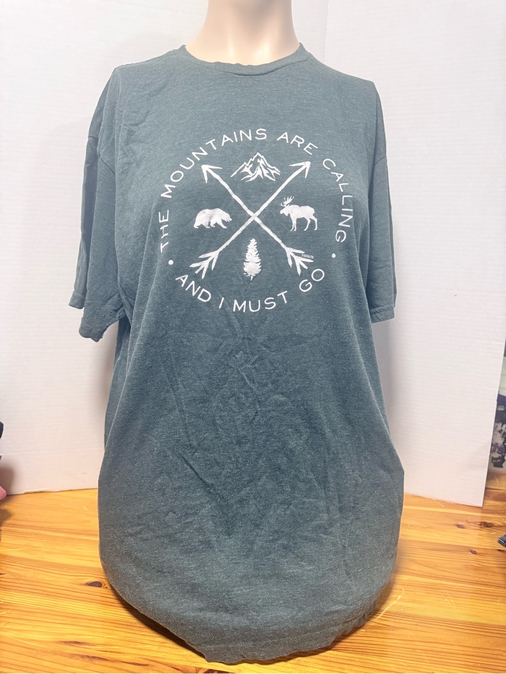 Men's Dark Green Graphic Tee - 'The Mountains Are Calling'